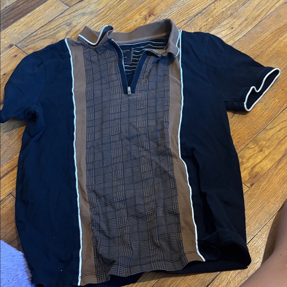 Denim & Flower Black and Brown Striped Polo